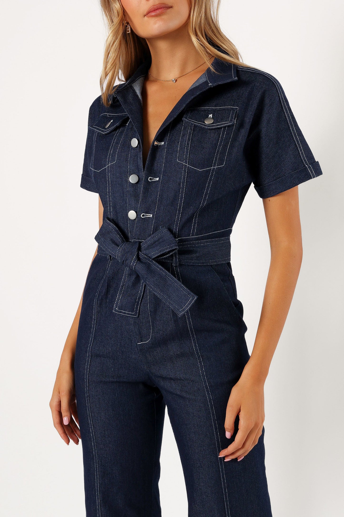 Demi Contrast Stitch Jumpsuit - Dark Denim